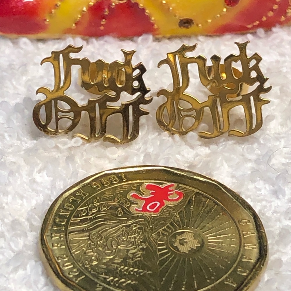 2/20 RUDE STAINLESS earrings, fun earrings-Brand new steel-yellow GOLD